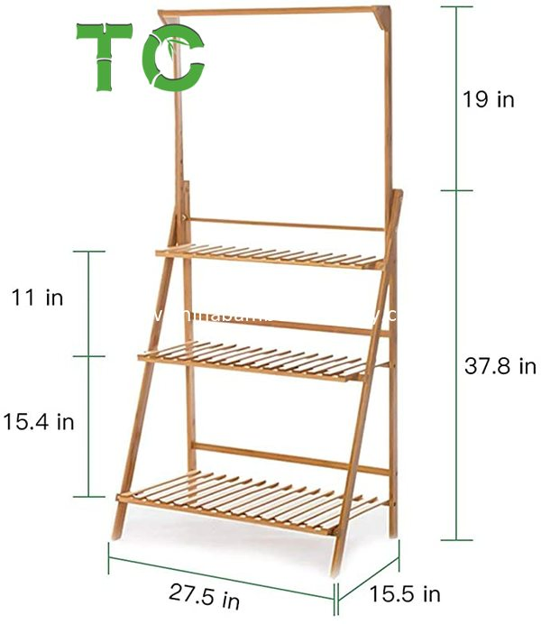 Wholesale 3-Tier Foldable Bamboo Hanging Plant Stand Flower Pot Organizer Storage Rack Display Rack Flower Stand Rack