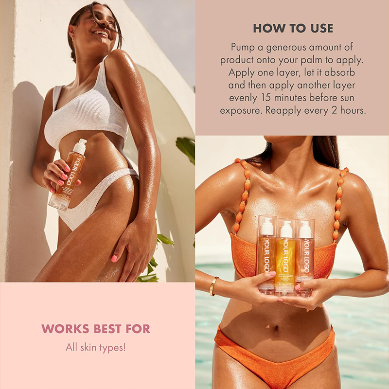 Beauty Cosmetics Skin Care SPF 45 UV Protection Sunscreen Amber Gold Shimmer Mica Sun Shield Body Glow