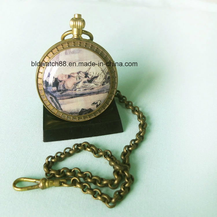 Men Retro Vintage Fashion Skeleton Mechanical Pocket Watch with Chain