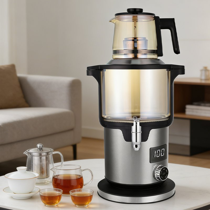 Smart Electric Kettle Yellow Transparent Tank LED Light Temperature Control Made Glass Tea Maker Machine with Detachable Filter