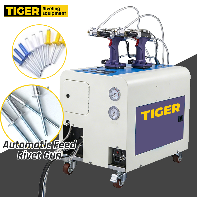 Tiger Double-Gun Pneumatic Blind Rivet Gun Automatic Feeding Riveter Rivet Tool