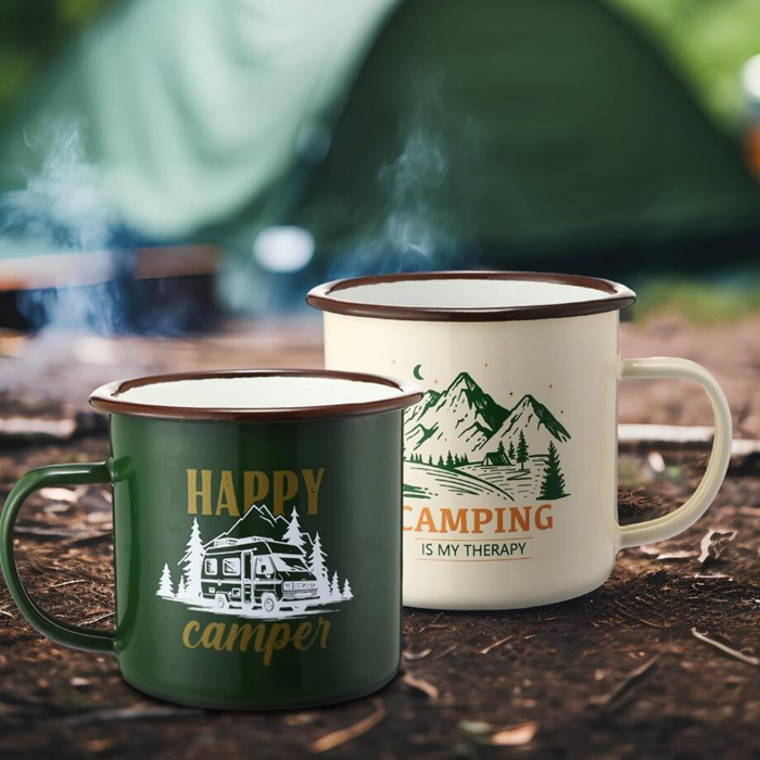 Enamel Cup 12 Oz Coffee Tea Mug with Handle for Home Camping Outdoor