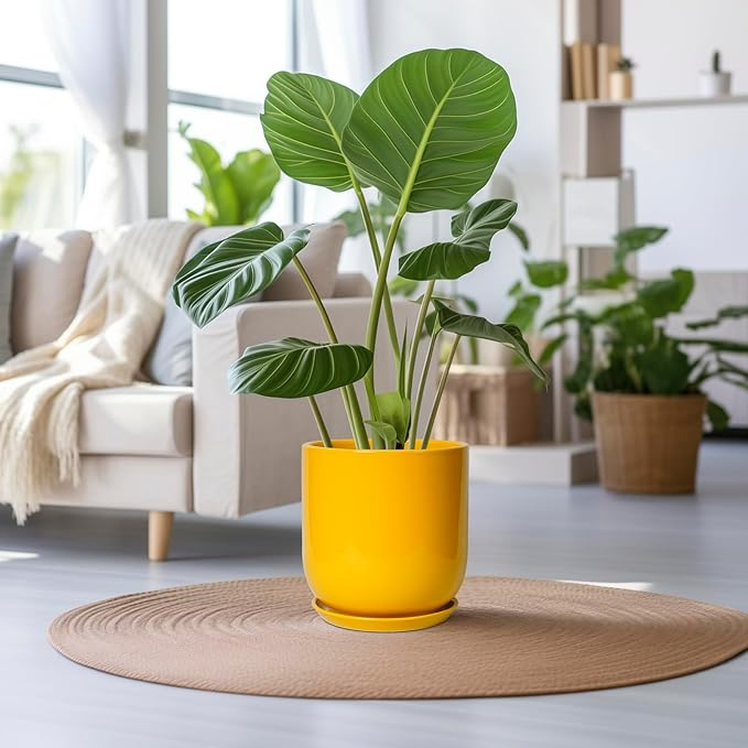 Керамический горшок для цветов матовый желтый