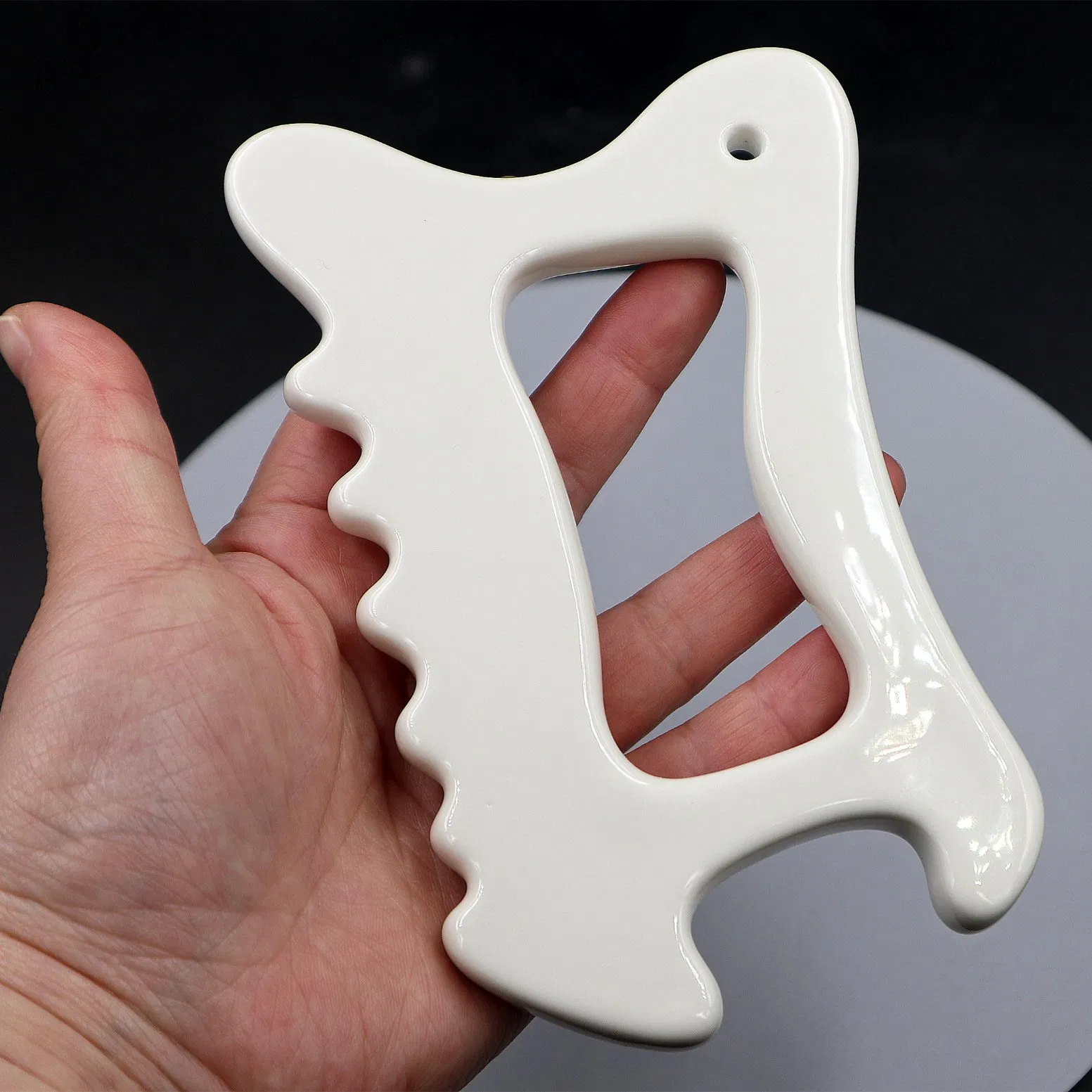 Guasha Board for Body Skin SPA Marbling Horn Shape Ceramic Guasha Massage Tool Guasha Therapy Tool Ceramic Gua Sha Scraping Tool