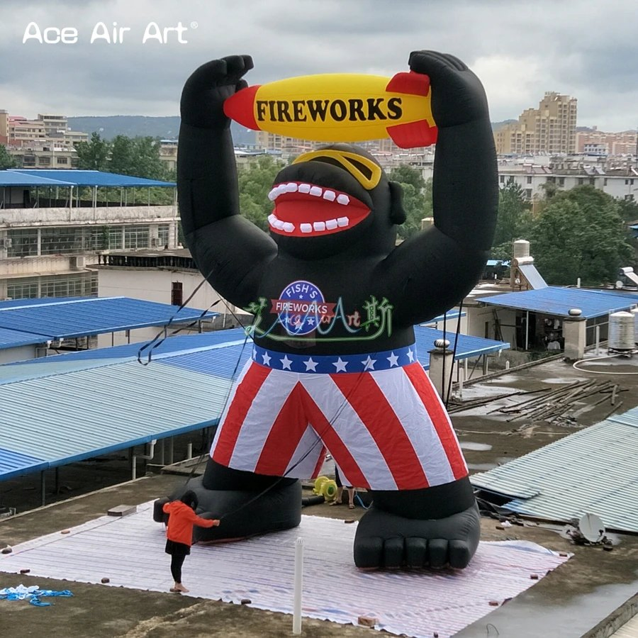 Inflatable Fireworks Gorilla Cartoon King Kong with Rocket or Car for Advertising or Decoration