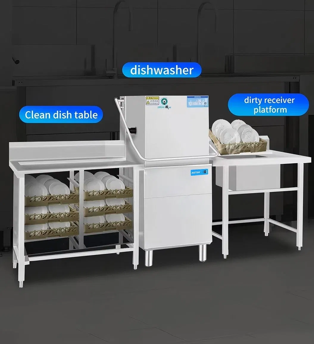 High-Performance Hood Type Commercial Dishwasher with Cleaning Table for Restaurant Cleaning Needs