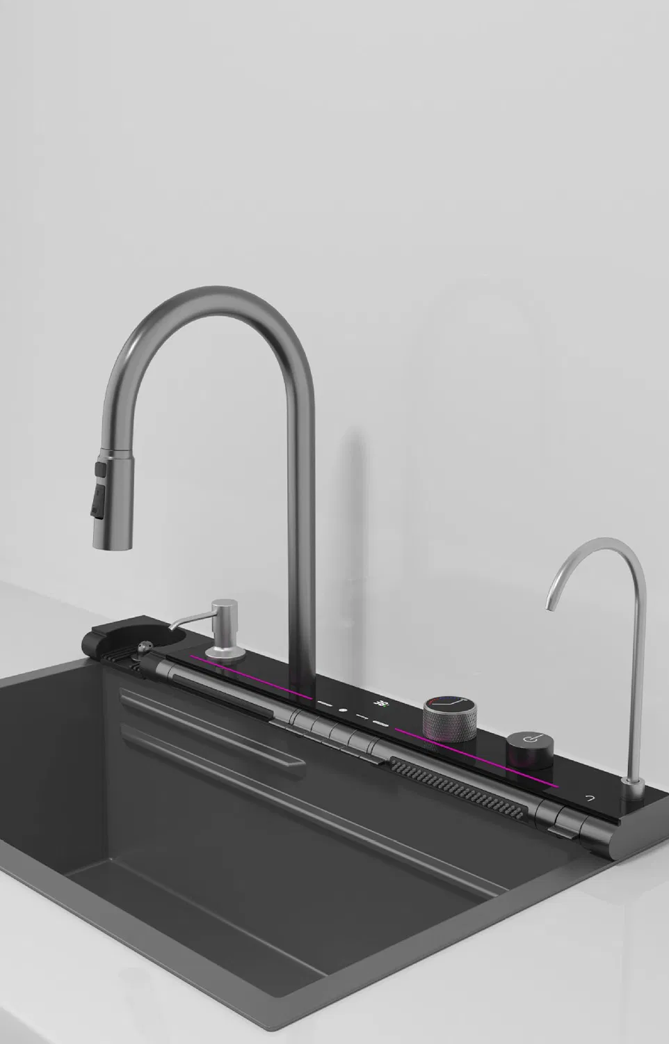 Farmhouse Handmade Smart Waterfall Multifunction Kitchen Sink with Faucet Stainless Steel Kitchen Sink