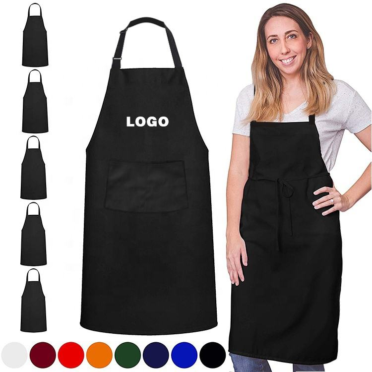 Cotton Polyester Pure Color Black Cooking Food Bib Chef Kitchen Apron