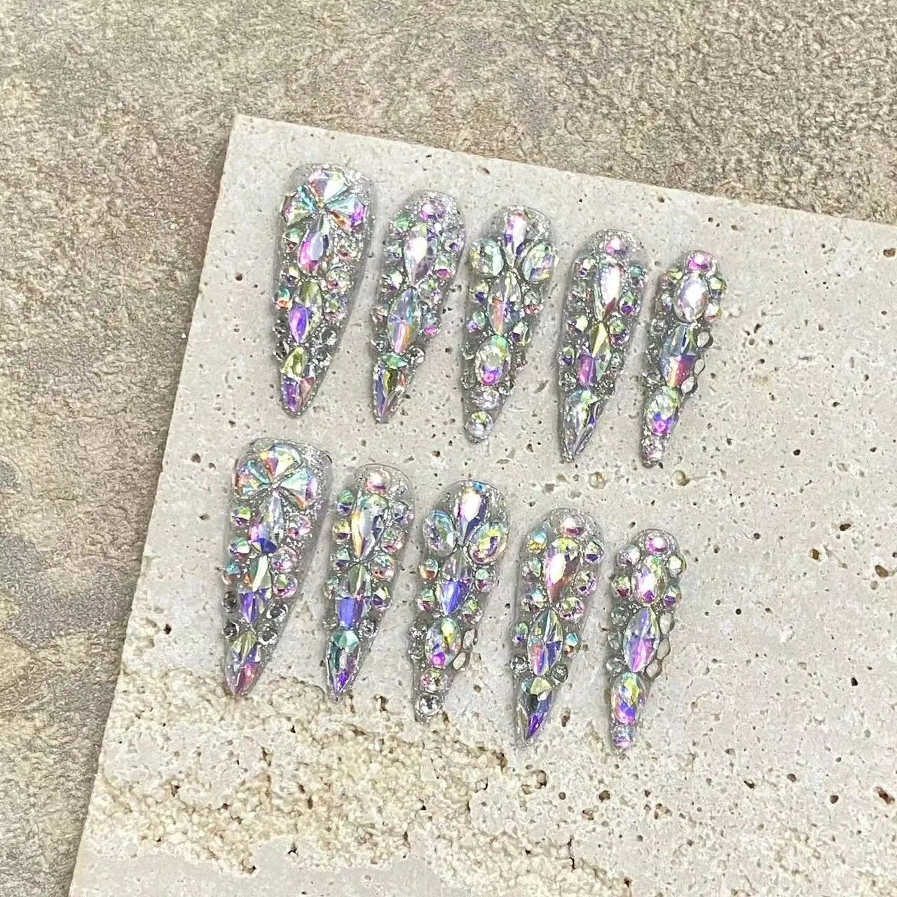 Purely Handmade Wearable Nails Full-Diamond Flash Nail Art Patches