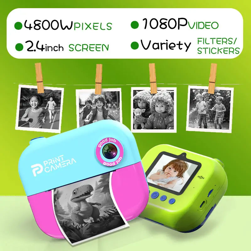 Kids Digital Camera Instant Print Toys for Children Camera Photo 48MP HD 1080P Video Photo Pocket Printer