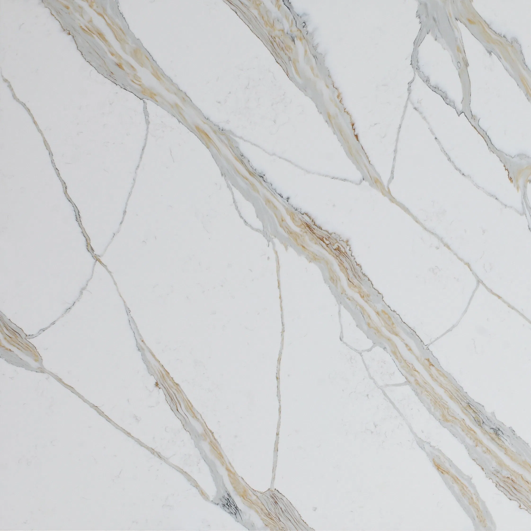 Luxury White Calacatta Quartz with Gold Veins for Background/Accent Wall Kitchen Island Countertop
