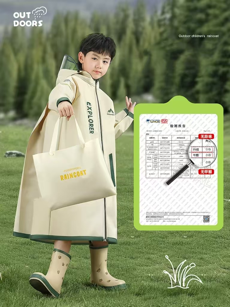 Children's Raincoat - Specially Designed for Primary School Students. Long Style for Boys and Girls. Fully Protects From Rain. Features a Place for Carrying
