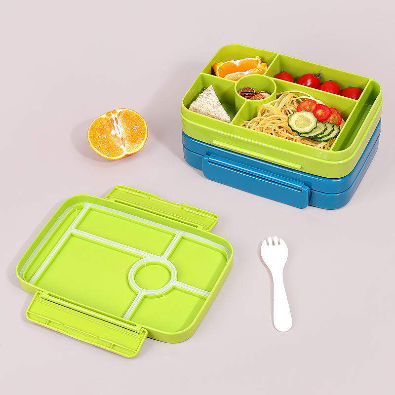 Custom Logo Kids Plastic 5 Compartment Lunch Box with Spoon Utensils BPA Free