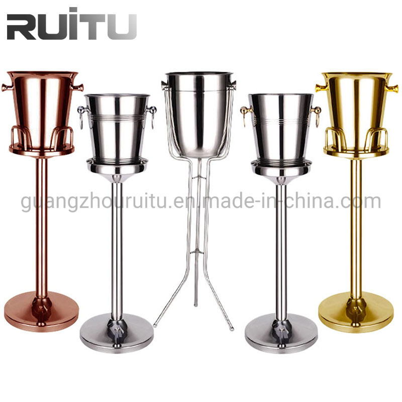 5 Star Restaurant Supply Nightclub Belaire Gold Inner Champagne Stainless Steel Wine Beer Cooler Serving Black Ice Bucket Tong Holder