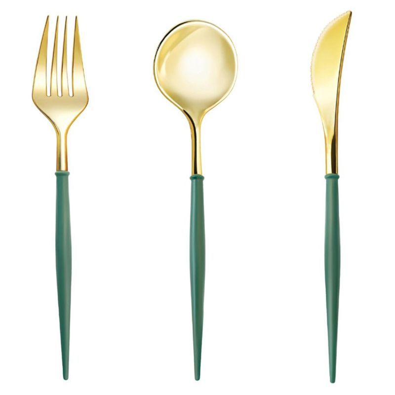 Wholesale Electroplated Plastic Disposable Knife, Fork and Spoon Cutlery Set Tableware
