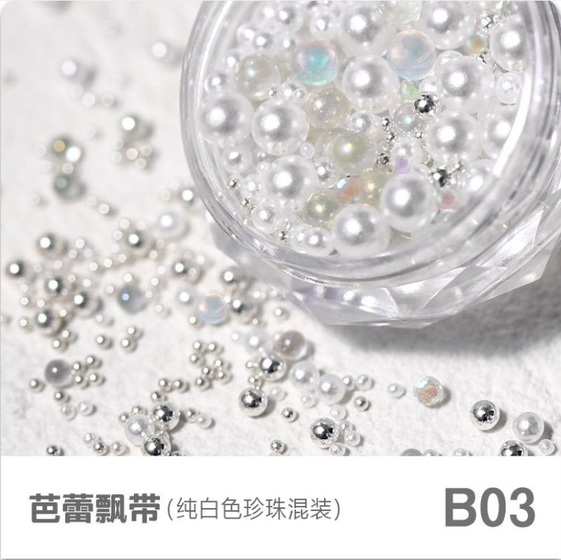 Pearls and Rhinestones Flat Back White and Beige Half Pearls for Nail Charms Nail Art Decoration