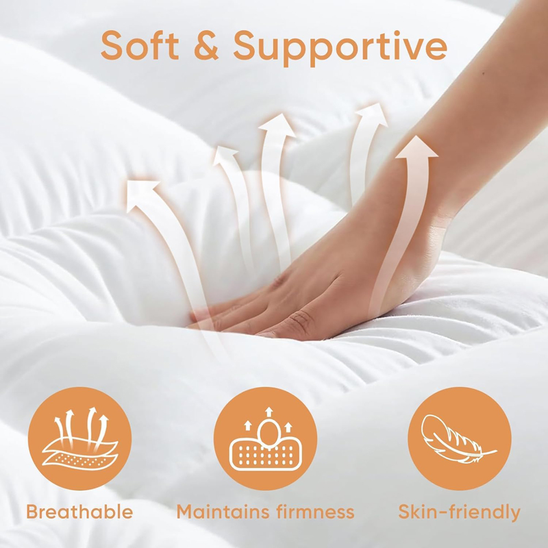 Memory Foam Mattress Topper Queen Extra Thick Shredded Foam 100% Cotton Mattress Pad Cover