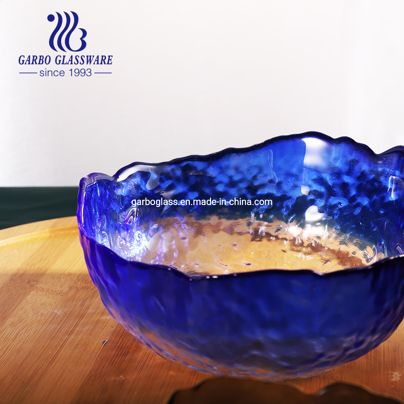 Large Transparent Grey Glass Bowls Irregular Bowls Hand Blown Fruit Glass Bowl Vintage Dessert Salad Bowls with Gold Rim