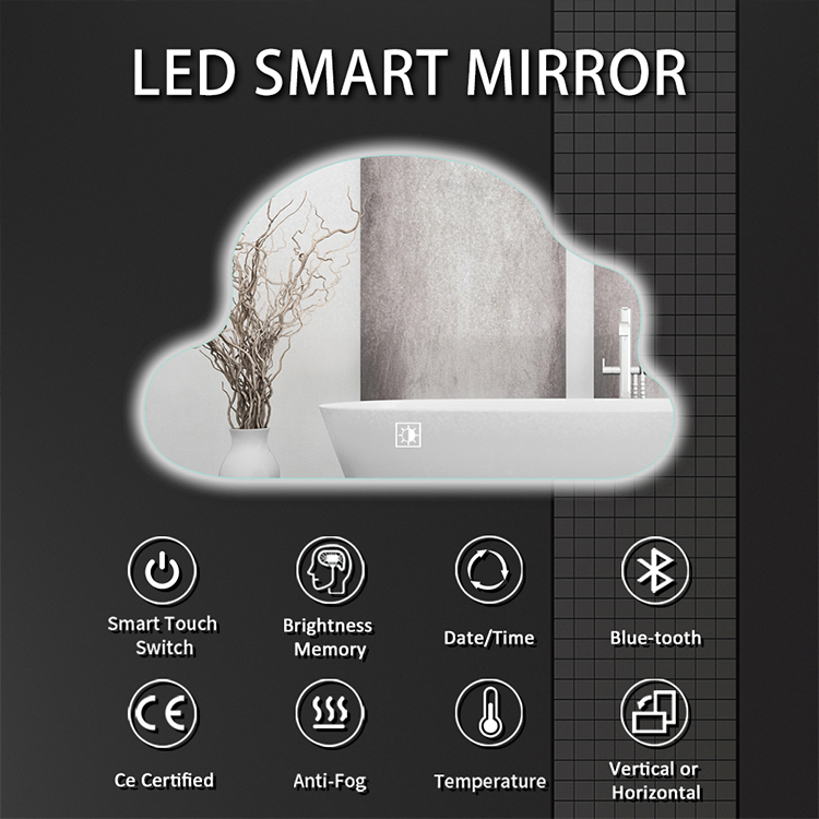 Modern Design Cloud Shape Bathroom Anti-Fog Blue Tooth Bathroom Makeup LED Light Mirror
