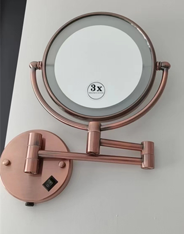 Hotel Bath Wall Mounted LED Light Round Magnifying Mirror 3X Bronze