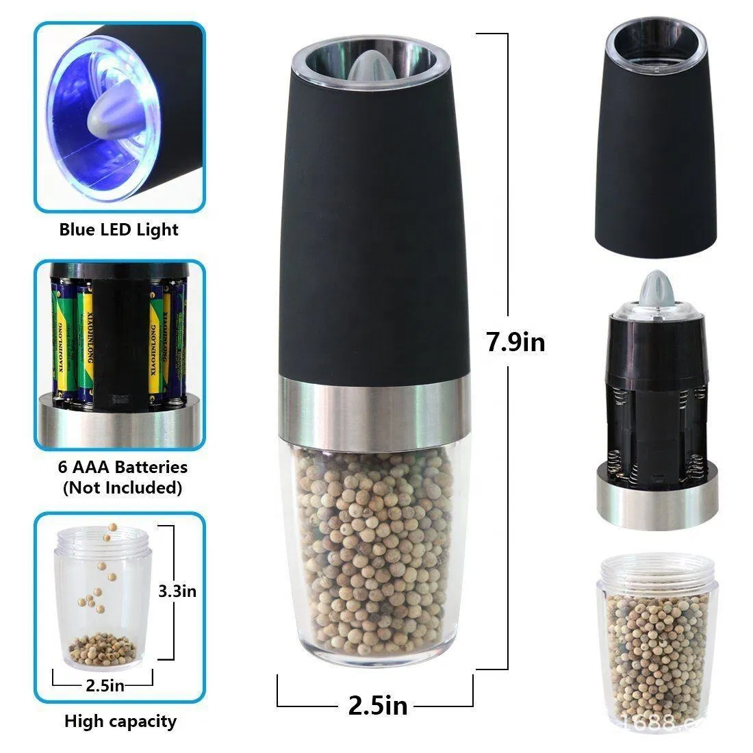 Salt and Pepper Grinder Set Gravity Salt Mill Automatic Pepper Grinder