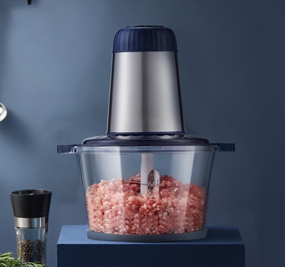 4 Bi-Level Blades Food Processors Meat Grinder with Big Capacity Glass Bowl