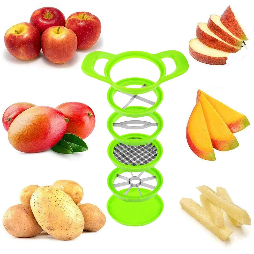 4 in 1 Mango Slicer, Kiwi Cutter, Apple Corer, French Fries Cutter, Egg Slicer Cutter, Handle Push Fruit Cutter Vegetable Chopper