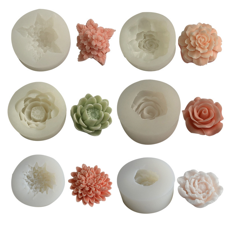 Silicone 3D Handmade Colorful Flower Shape Rose Carving Soy Wax Aromatherapy Scented Candle