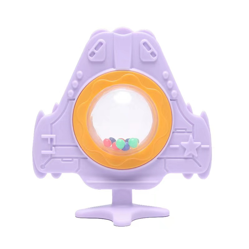 New Arrival Baby Chewing Toy Space Ship Shape Rattle Bell Silicone Baby Teether