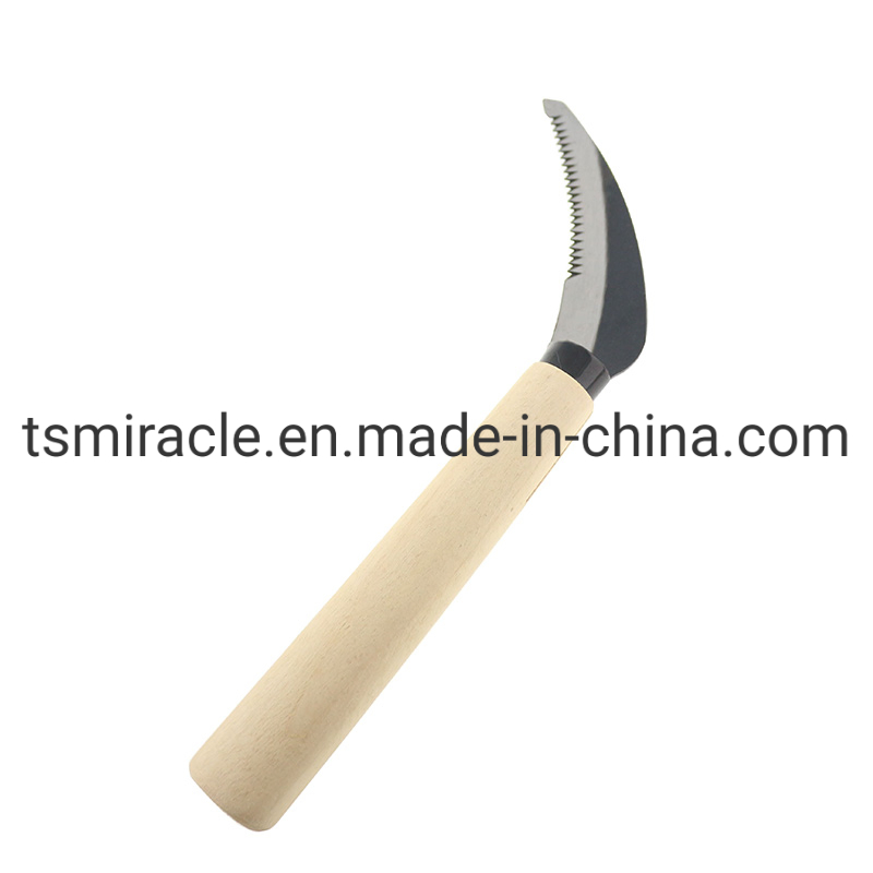 Hot Sale Hand Tools with Wooden Handle Cane Knives Steel Grass Tooth Sickle 34cm with Wooden Handle Agricultural Sickle