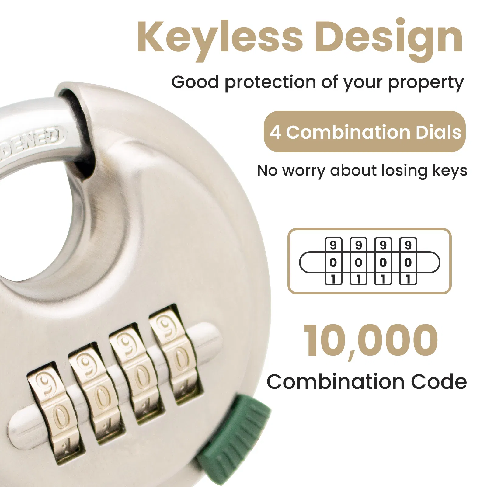 Stainless Steel Combination Disc Padlock for Self Storage Truck Trailer Garden Fence Chain