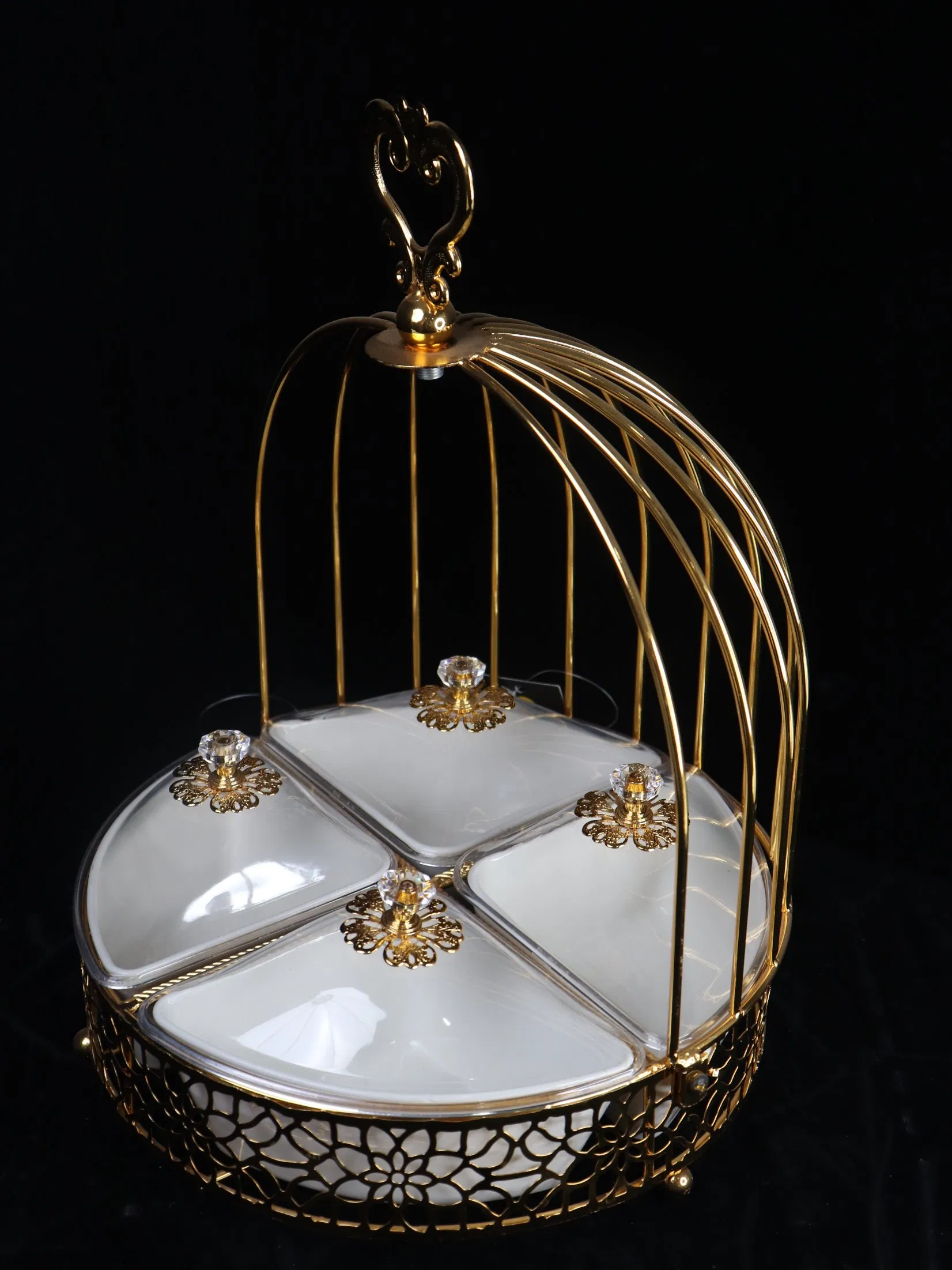 Kitchenware Gold Plated Iron Tray with Plastic Bowl Set Candy Tray