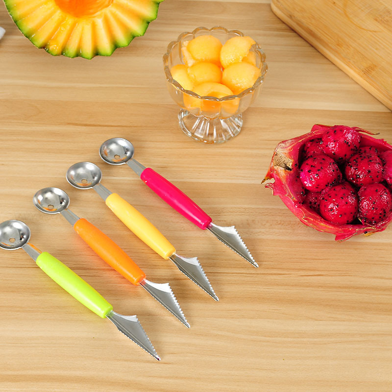 Double-Ended Stainless Steel Fruit Digging Spoon Corrugated Carving Knife