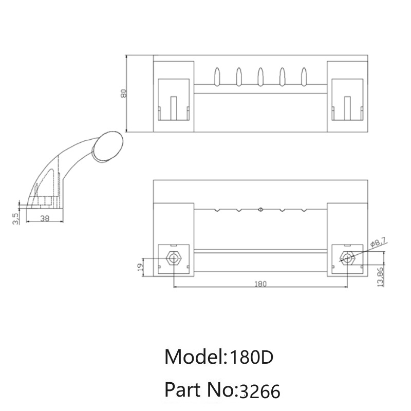 China Manufacturer RoHS OEM ODM 3266 180 mm Ergonomic Plastic Handle for Aluminum Profile in Black 90d 180d