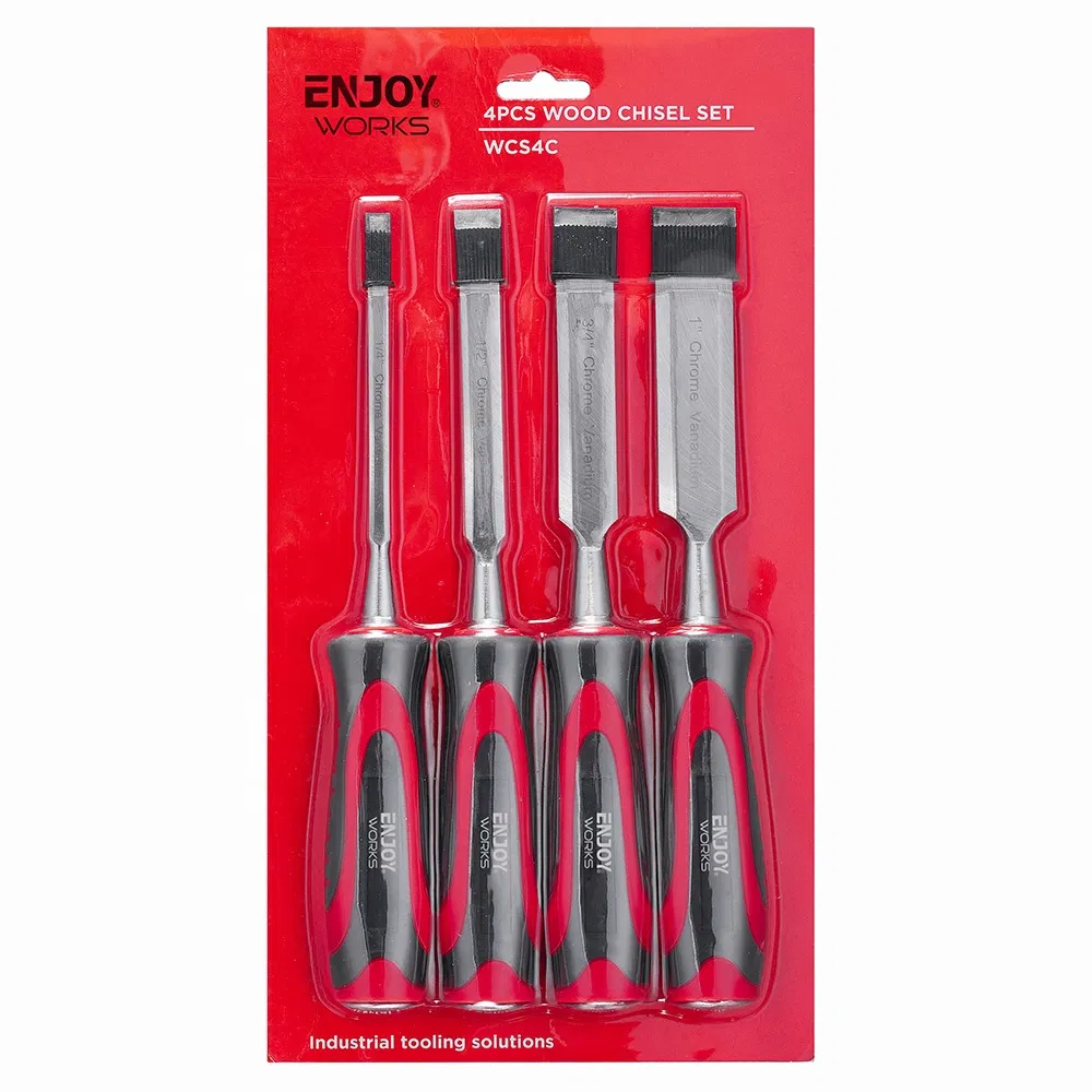 1/4", 1/2", 3/4", 1" Wood Chisel Woodworking, Carving, Soft Handle, Steel End Cover 4-Piece Wood Chisel Set
