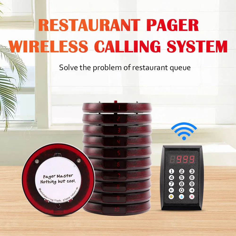 Wireless Calling System 10 Beepers Touch Panel with Keypad for Food Truck