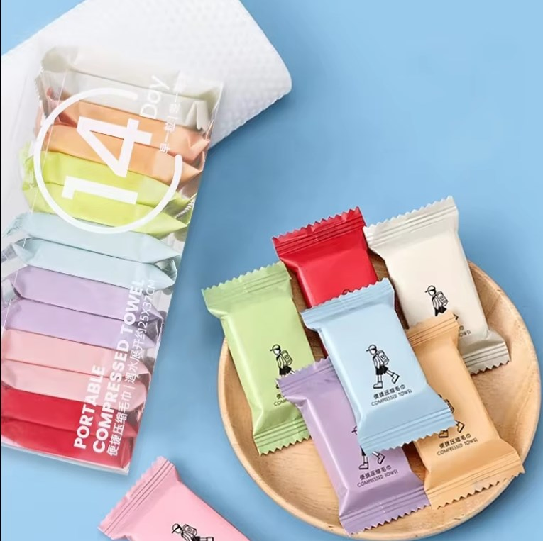 Wholesale Colorful Portable Disposable Travel Tablet Cotton Compressed Towels Magic Towel