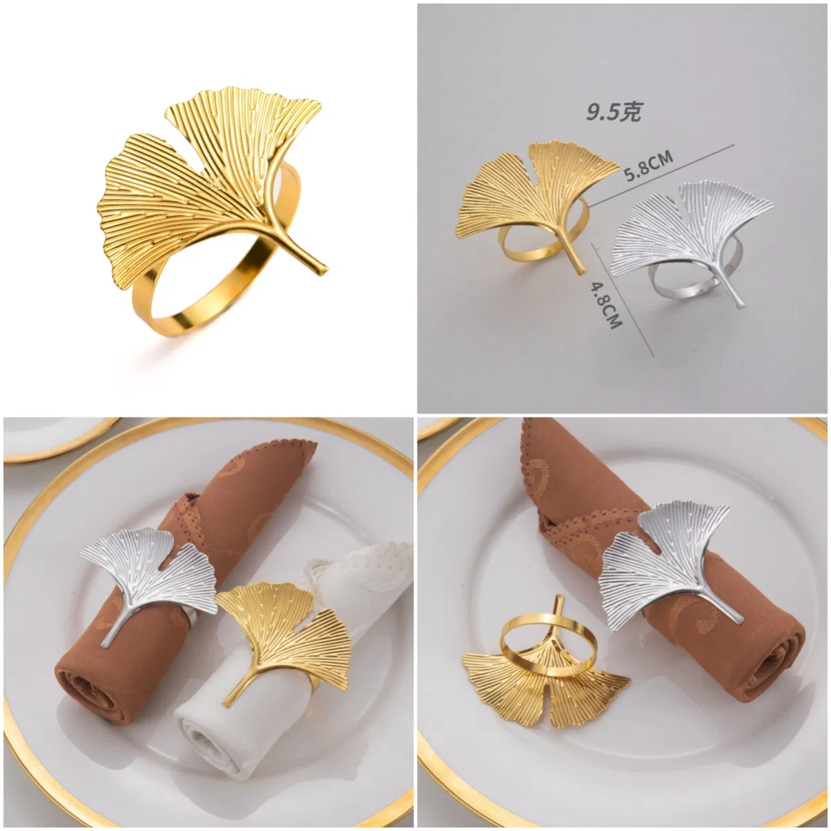 Metal Ginkgo Leaf Napkin Buckle Kitchen Napkin Rings for Wedding Table Decoration