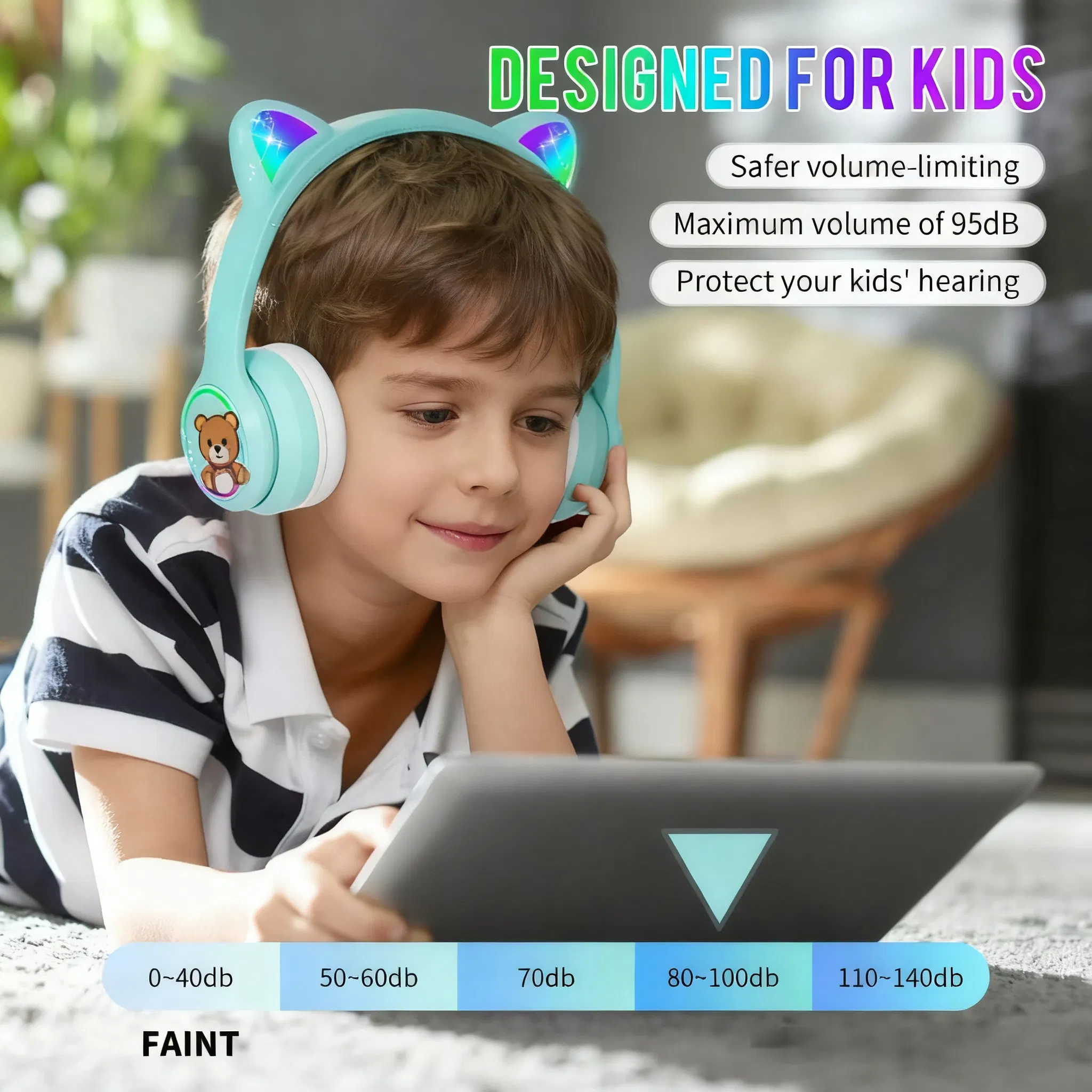 Durable Wireless Kids Headphones with Microphone and Volume Control