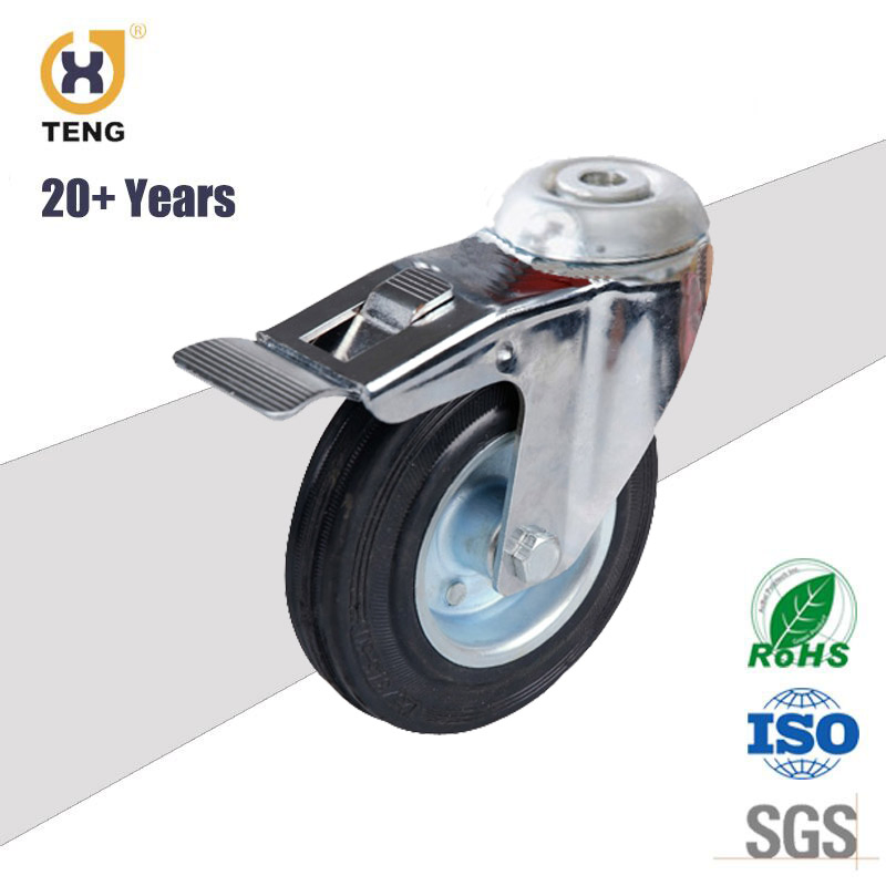 4inch 5inch 6inch Europe Style Swivel Hollow Kingpin Rubber Iron Caster Wheel with Total Brake