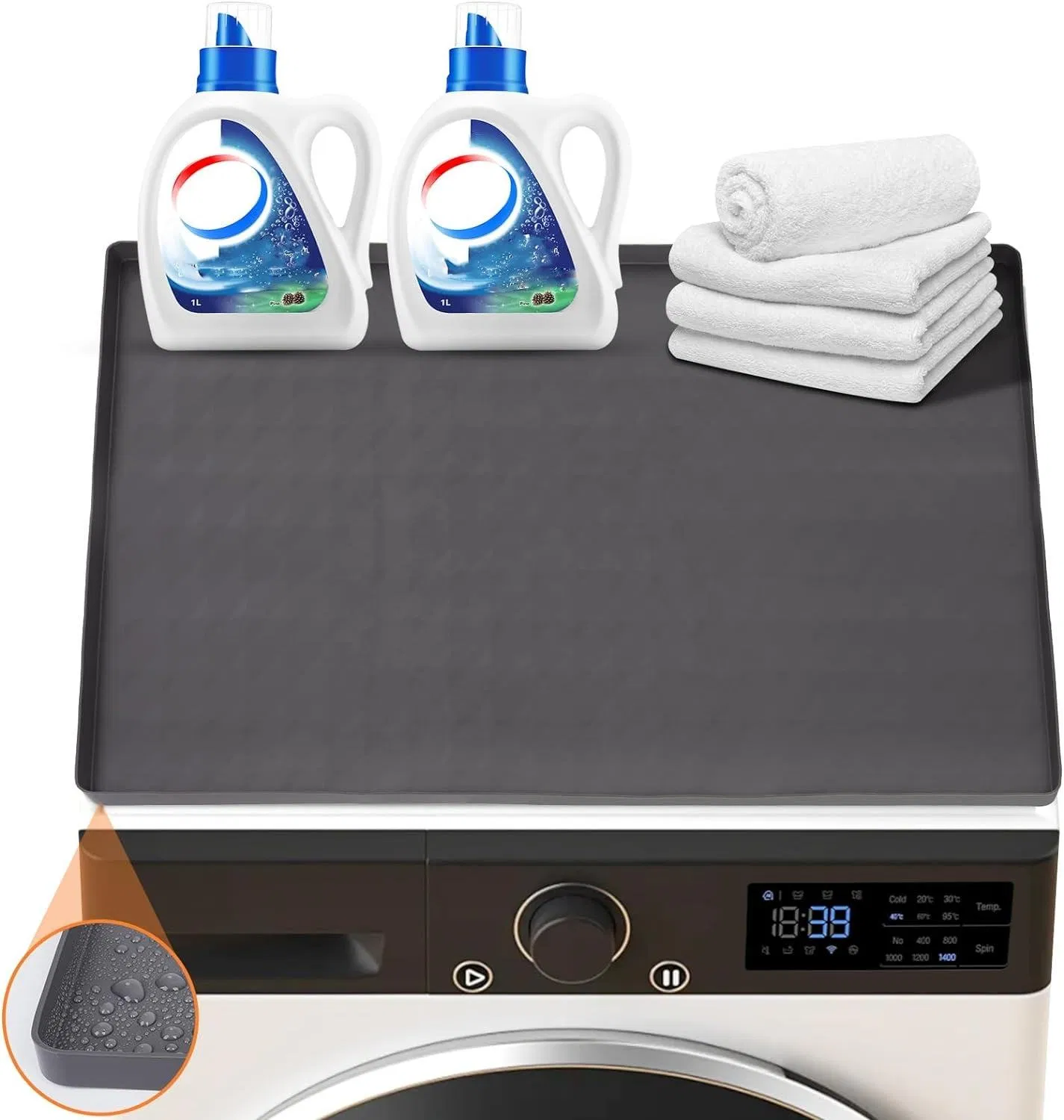 Washer Dryer Top Protector Mat Rubber Anti-Slip Washing Machine Cover Countertop Silicone Dust Cover for Home Laundry Guard
