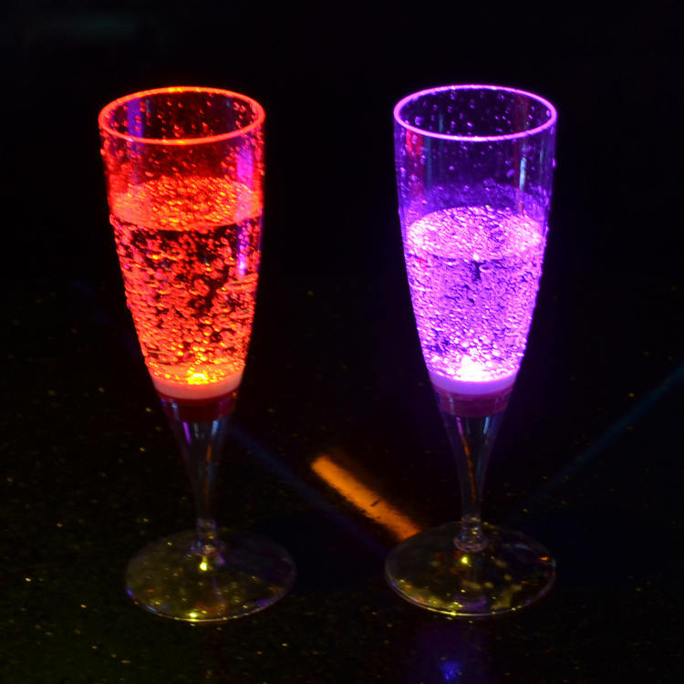 Plastic LED Wine Champagne Flute Cup Multicolor Water Liquid Activated Flashing Light up Cup Blinking Cocktail Whisky Drinkware Glow Mugs for Wedding Bar Club