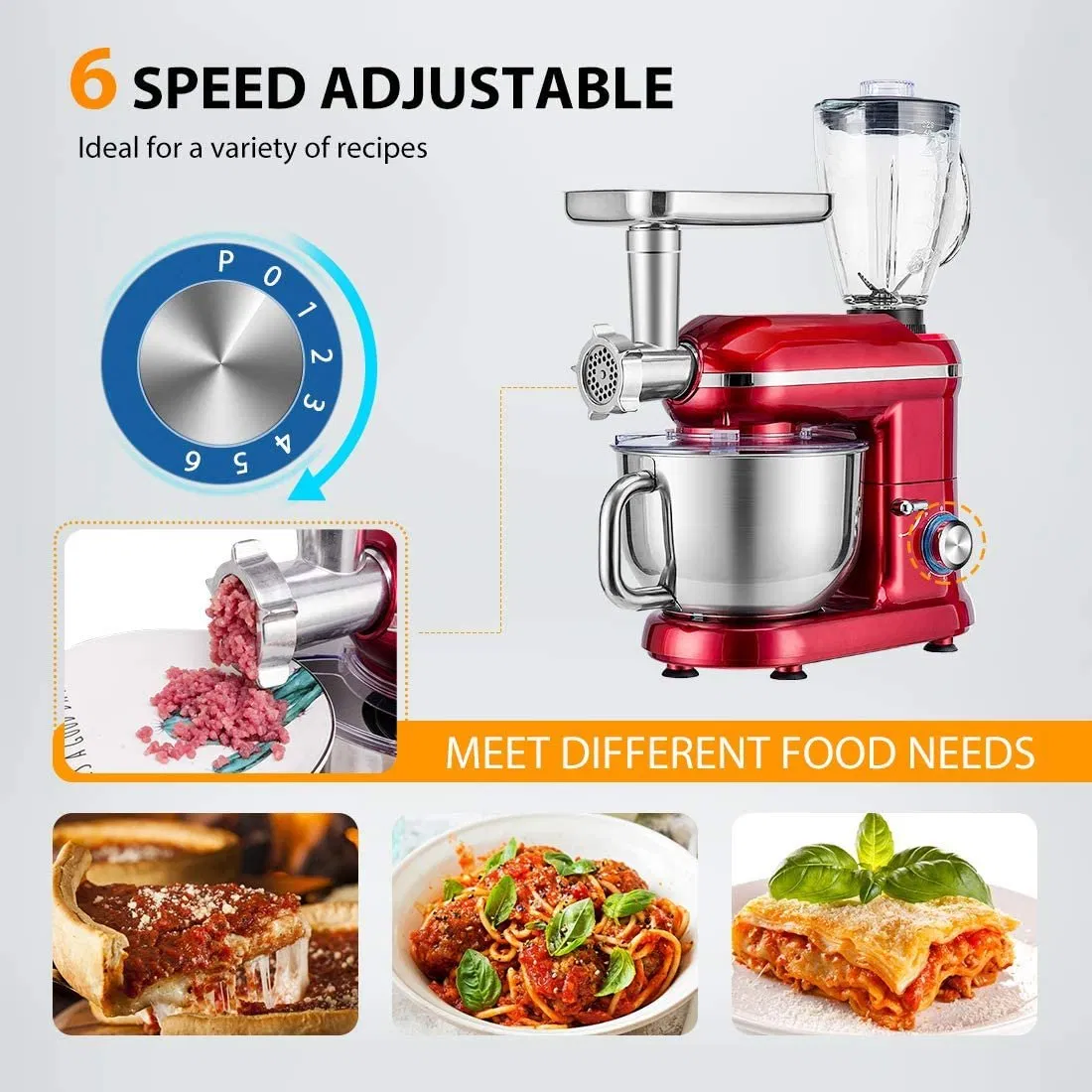 5-in-1multifunctional Kitchen Appliances Kitchen's Aid Stand Mixer with Grinder and Meat Grinder