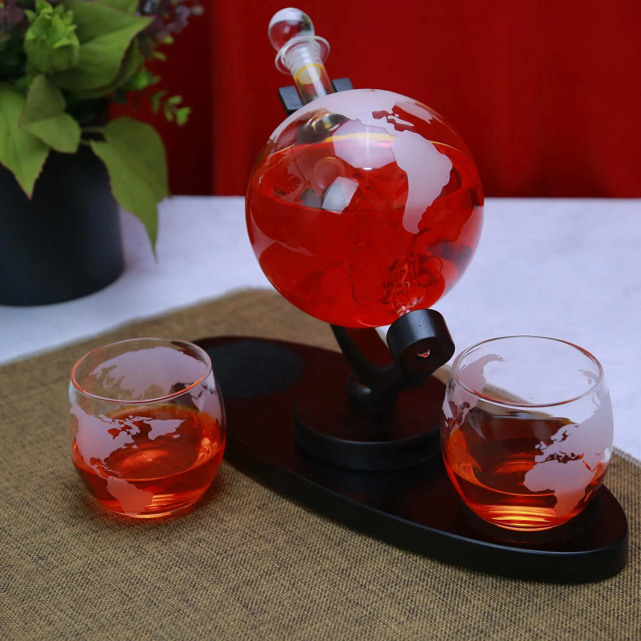 Whiskey Decanter Globe Set with 2 Glasses