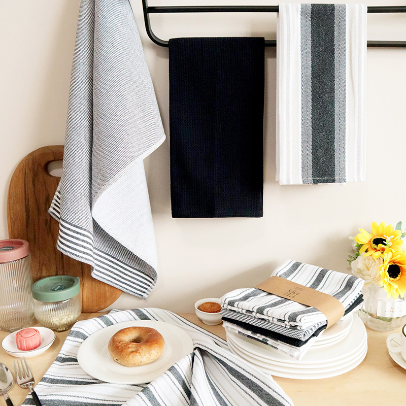 New Waffle Woven Kitchen Hand Towel Custom Cotton Tea Towel Set