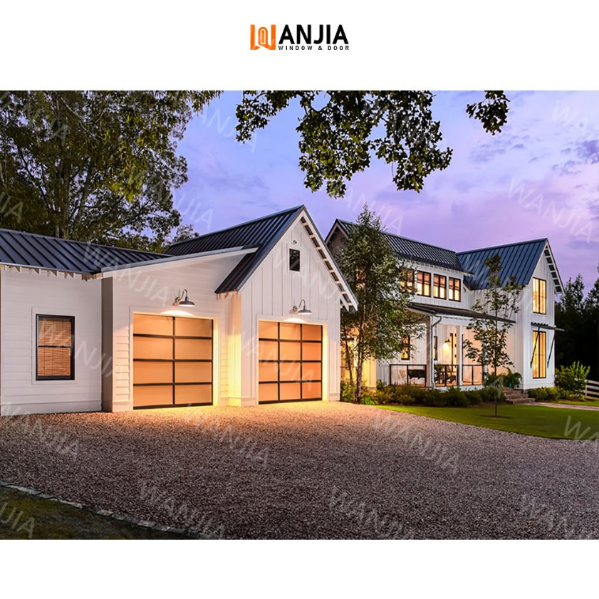 Automatic Black Aluminum Frosted Glass Sectional Residential Garage Door