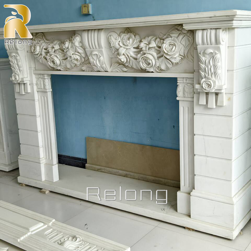 Modern Design White Marble Stone Carving Fireplace for Home Decoration