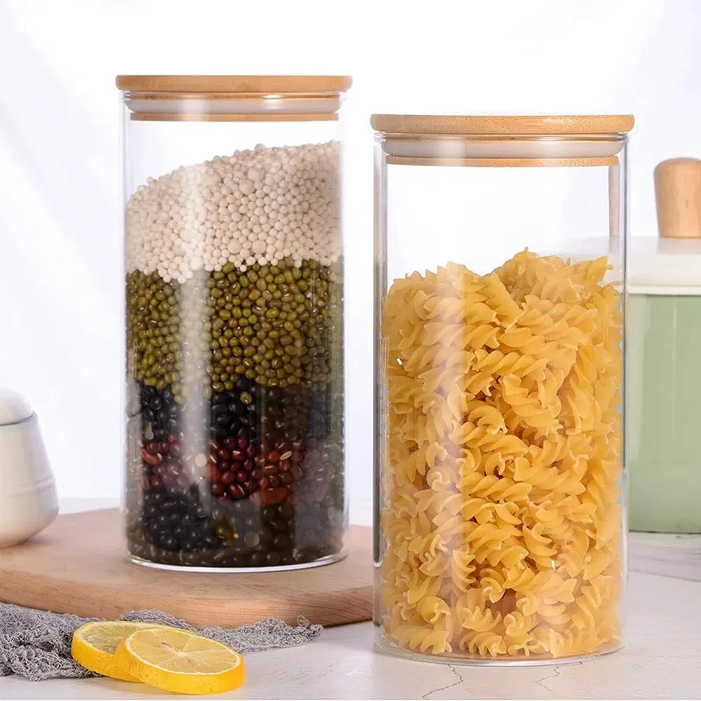 Банка для хранения из боросиликатного стекла с бамбуковой крышкой