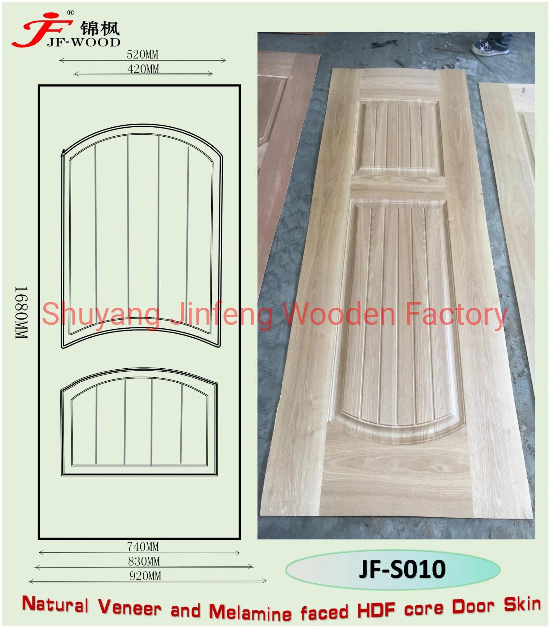 Natural Veneer and Melamine HDF Core Doorskin