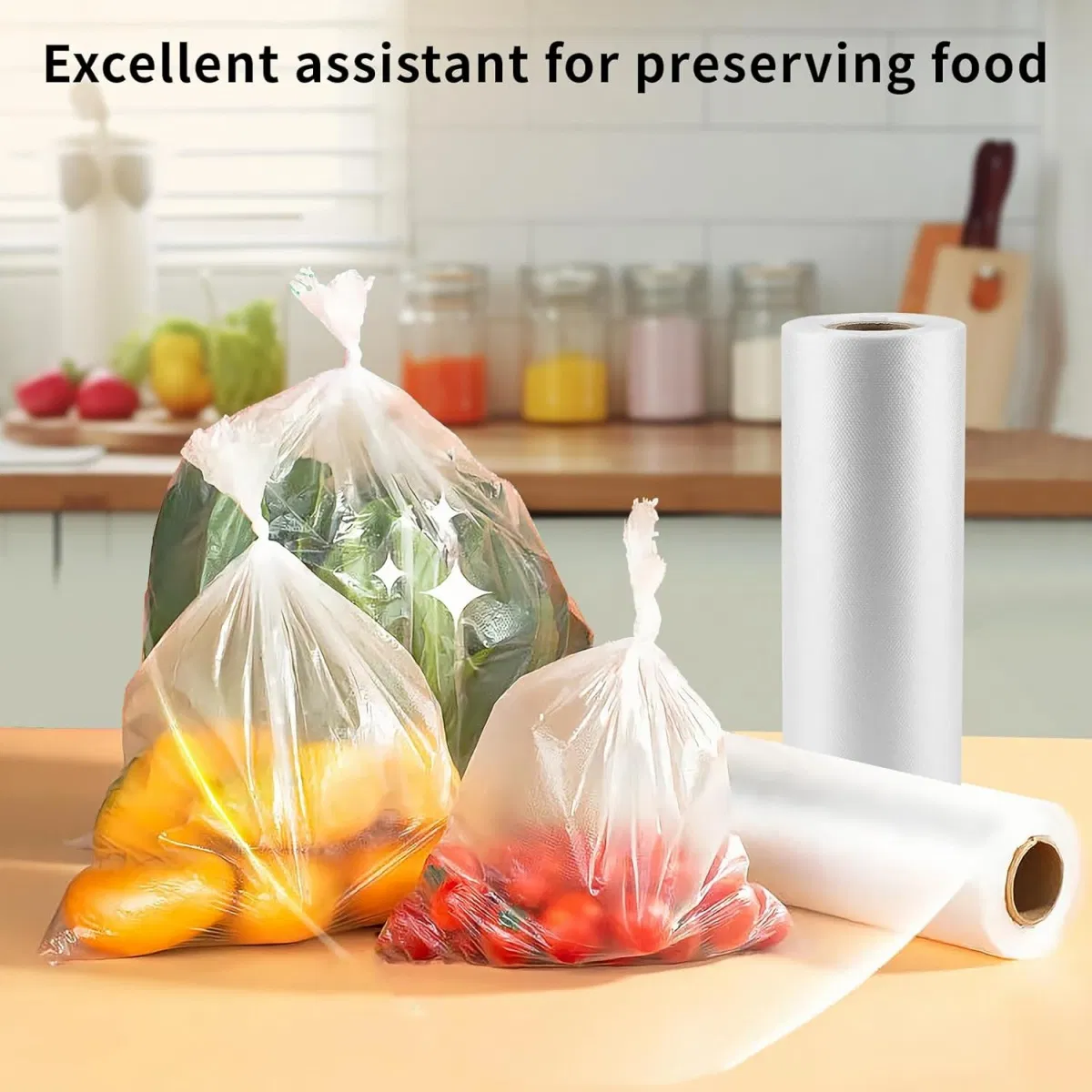 Thick Freezer-Safe Shopping Plastic Food Bags on Rolls with Strong Bottom Seal
